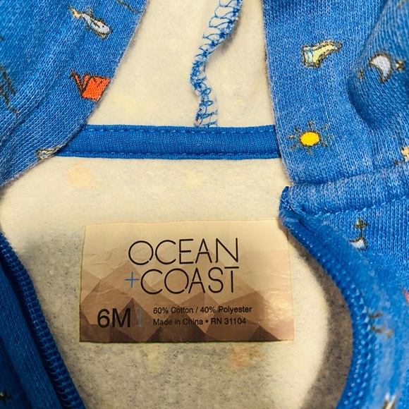 Ocean + Coast Fleece Graphic Romper Hooded Blue 6m - Picture 2 of 2